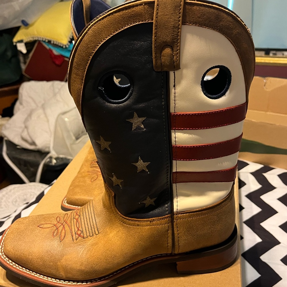 Brown Western Cowboy Boots with Patriotic Flair